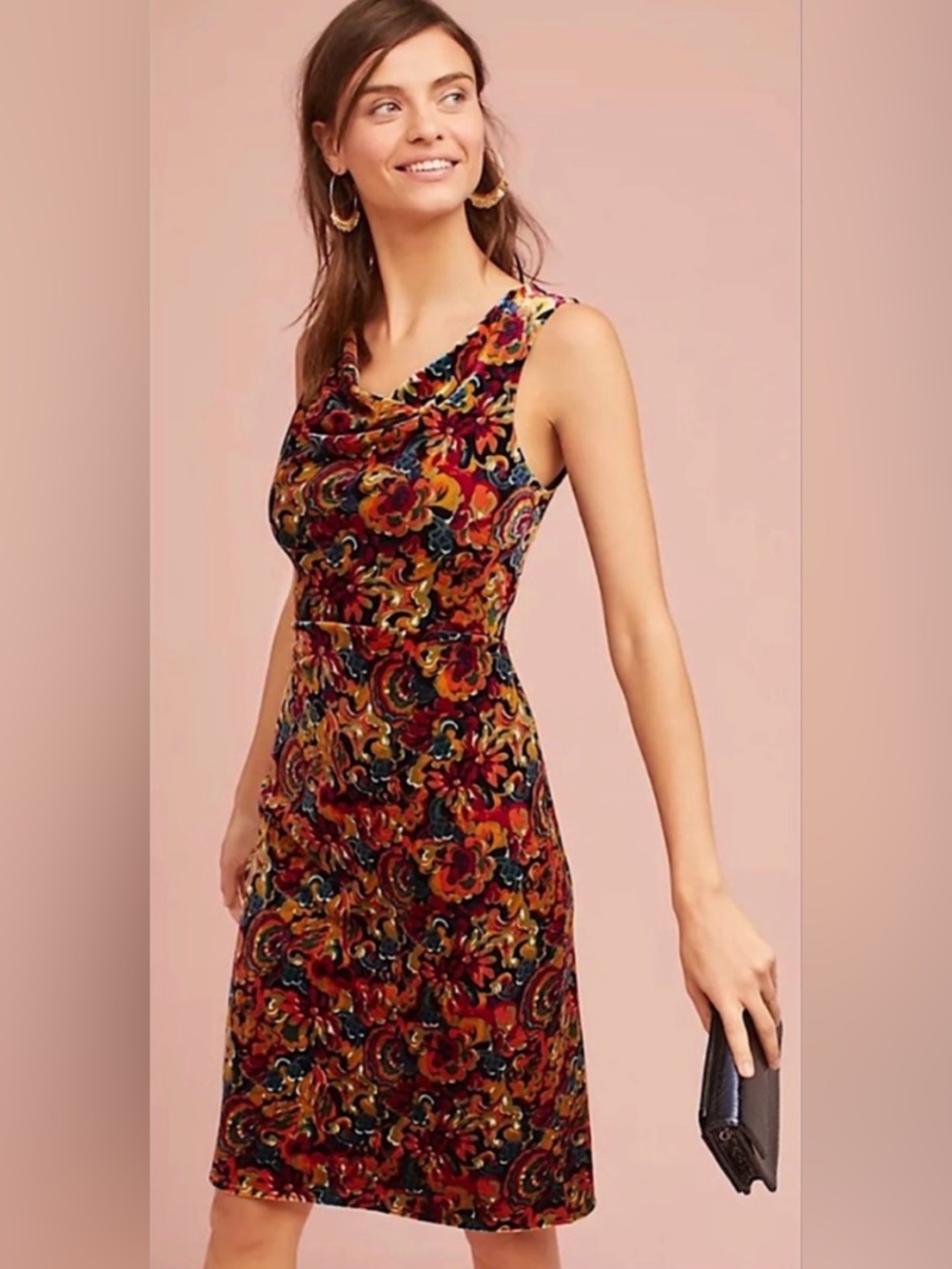 Anthropologie x Moulinette Soeurs Floral Velvet Cowl Neck Midi Dress